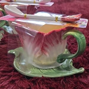 Floral Ceramic Tea Cup Set with Spoon